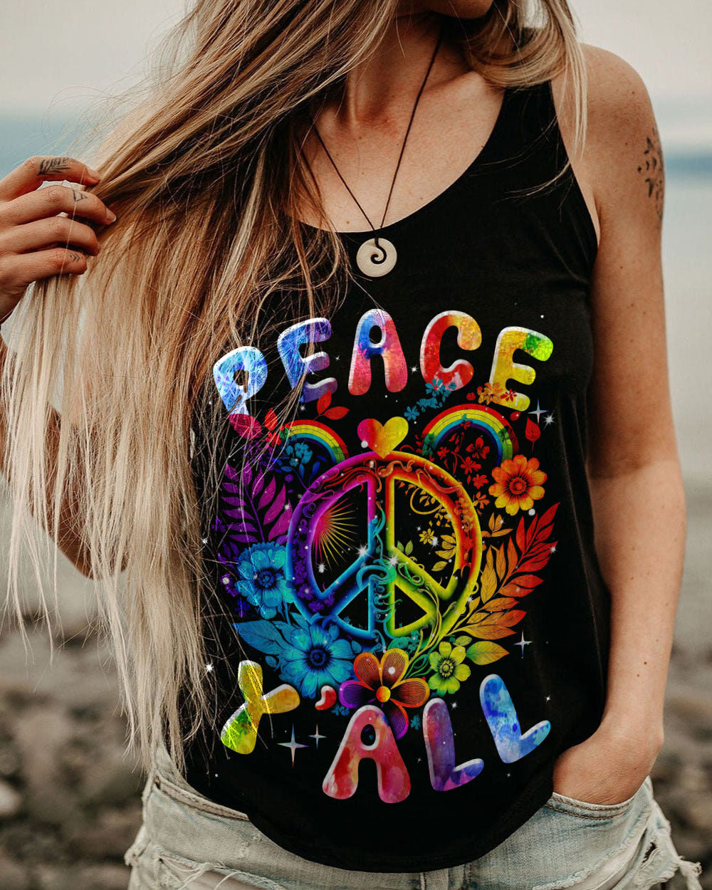 PEACE Y'ALL FLOWERS RAINBOW ALL OVER PRINT - TLNT1107234