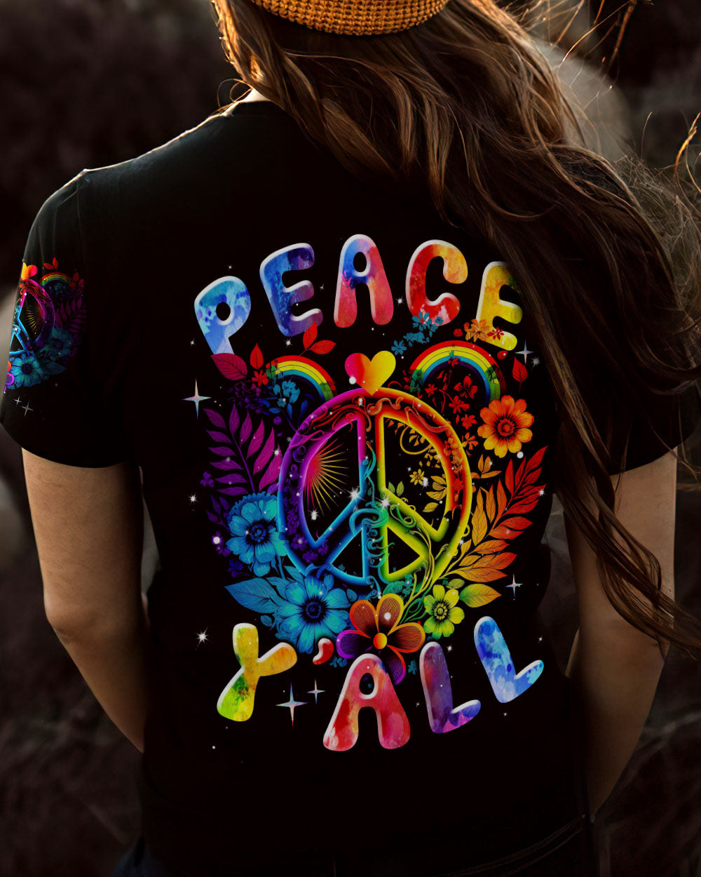 PEACE Y'ALL FLOWERS RAINBOW ALL OVER PRINT - TLNT1107234