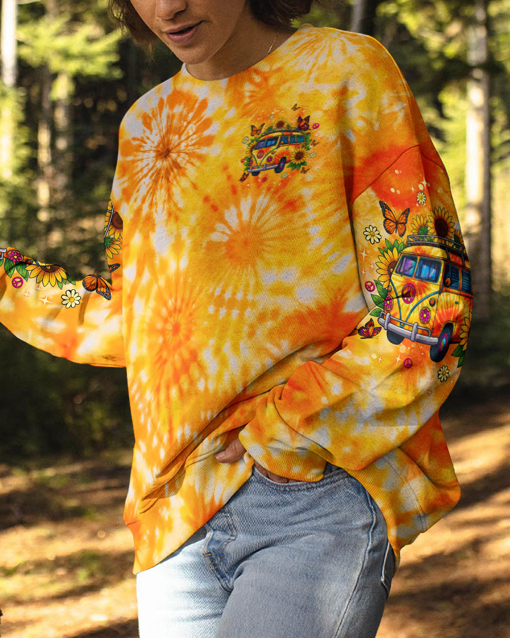 RUNNING AGAINST THE WIND BUS SUNFLOWER TIE DYE ALL OVER PRINT - TLNT1311252