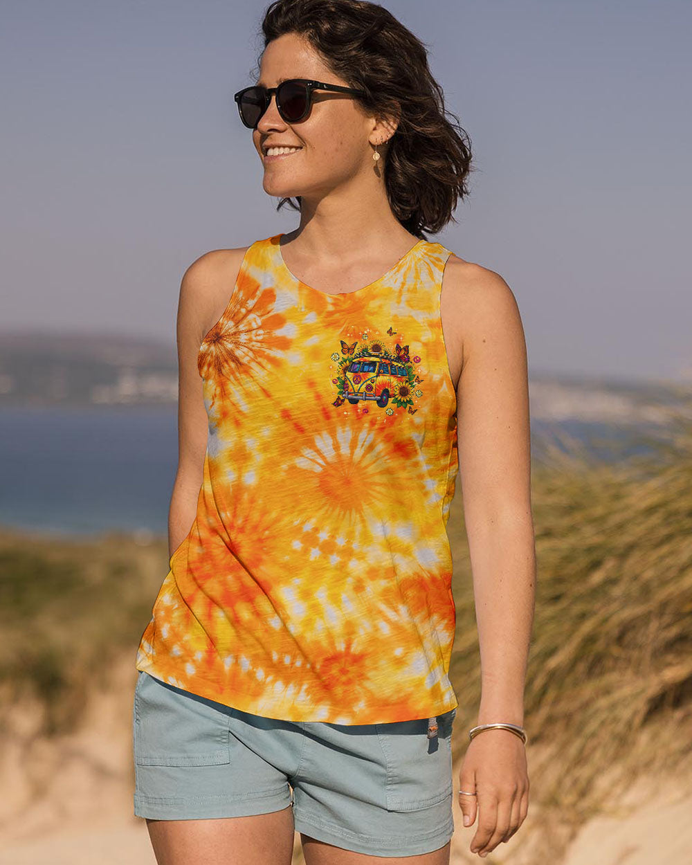 RUNNING AGAINST THE WIND BUS SUNFLOWER TIE DYE ALL OVER PRINT - TLNT1311252