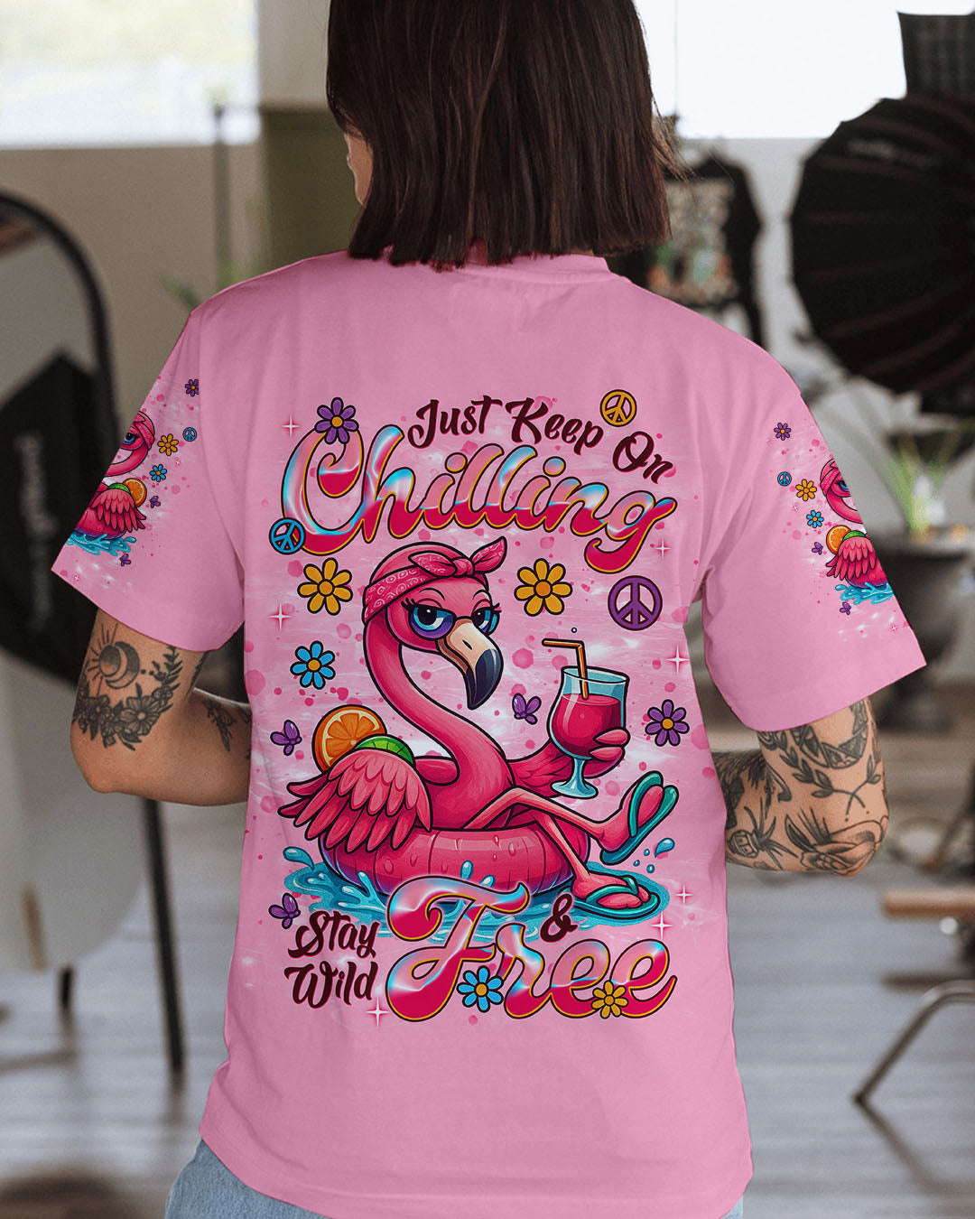 JUST KEEP ON CHILLING STAY WILD AND FREE FLAMINGO ALL OVER PRINT - TLNT1404253