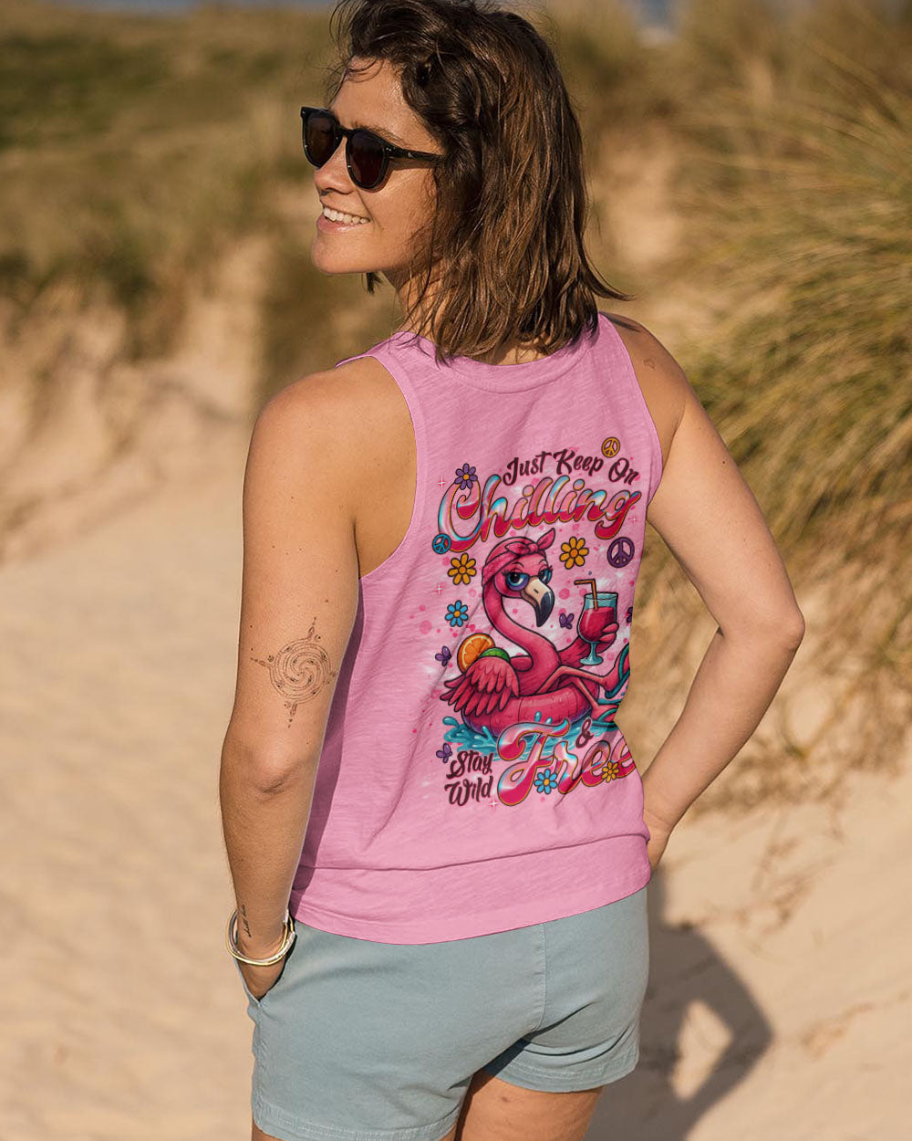 JUST KEEP ON CHILLING STAY WILD AND FREE FLAMINGO ALL OVER PRINT - TLNT1404253