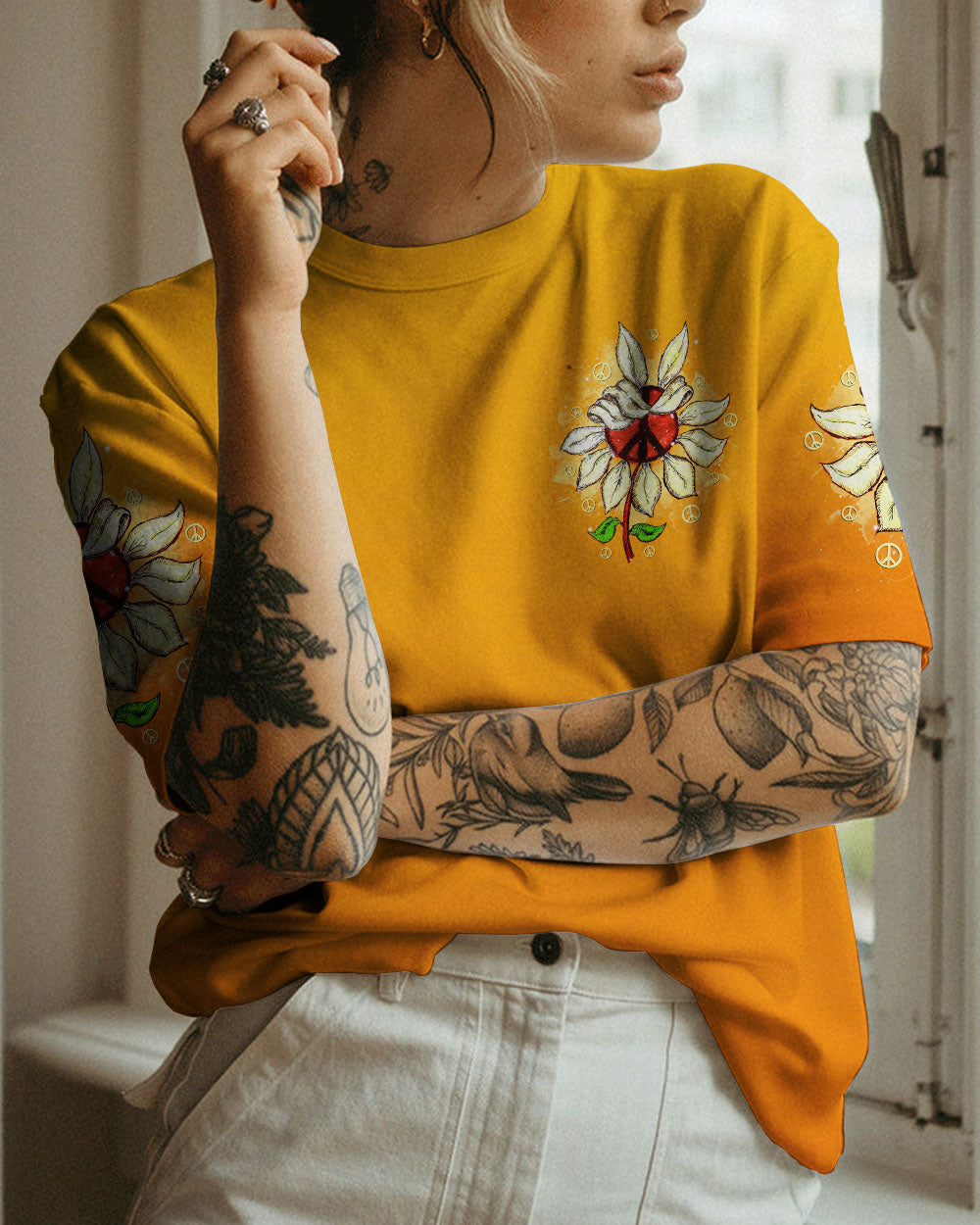 PEACE Y'ALL SUNFLOWER ALL OVER PRINT - TLNT1407234