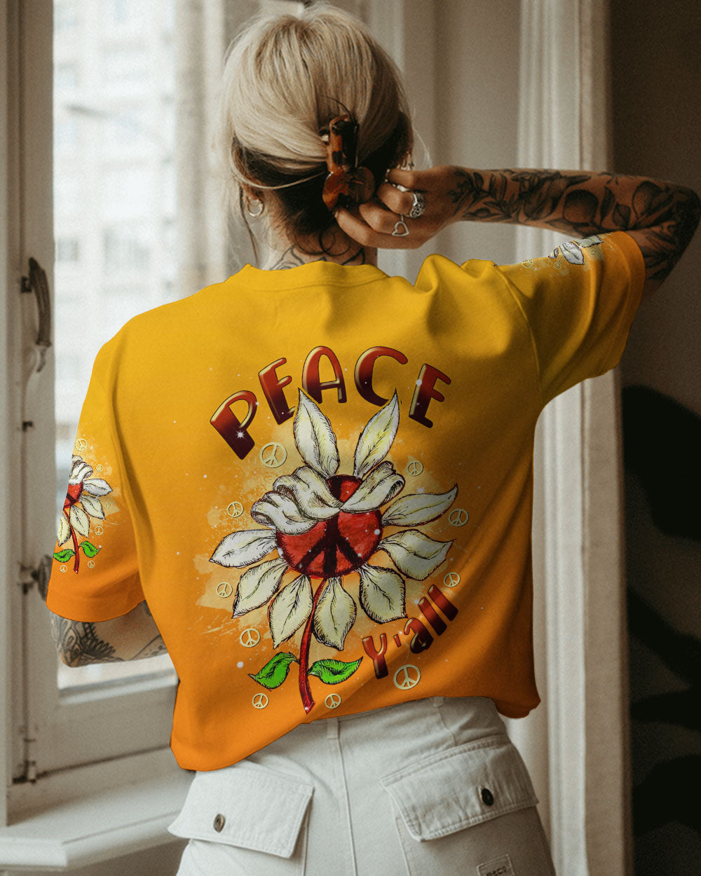 PEACE Y'ALL SUNFLOWER ALL OVER PRINT - TLNT1407234