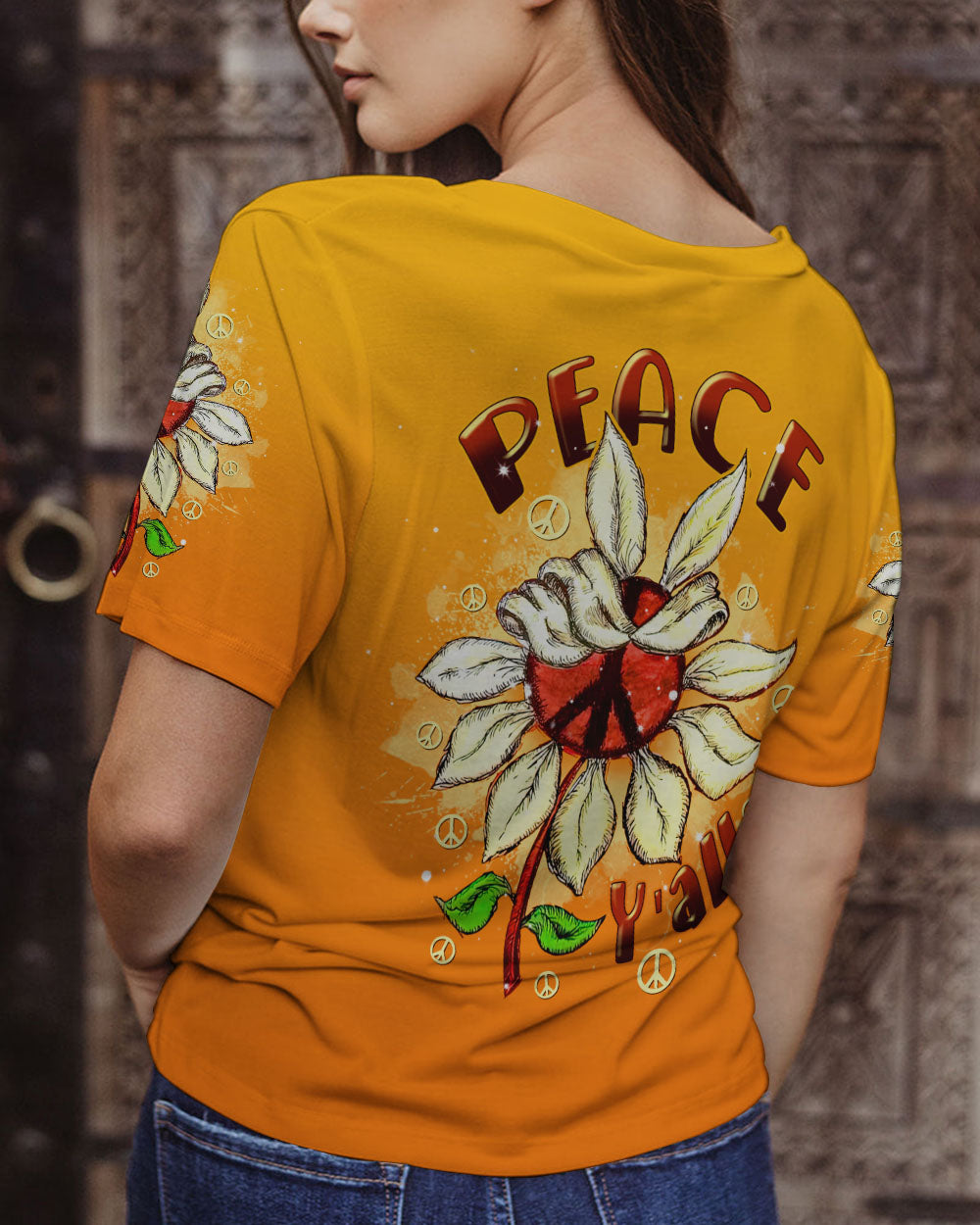 PEACE Y'ALL SUNFLOWER ALL OVER PRINT - TLNT1407234