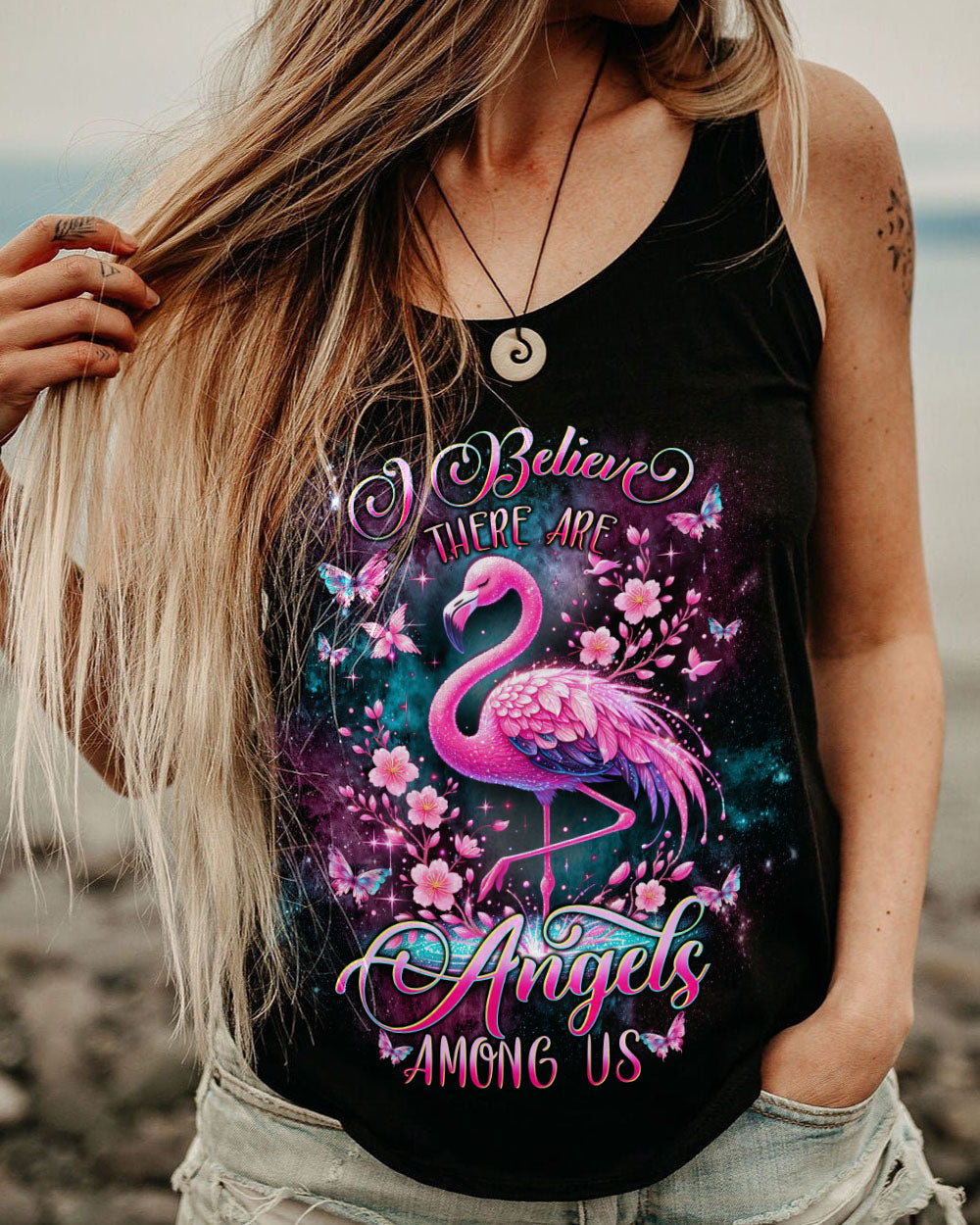 I BELIEVE THERE ARE ANGELS AMONG US FLAMINGO ALL OVER PRINT - TLNT1607242