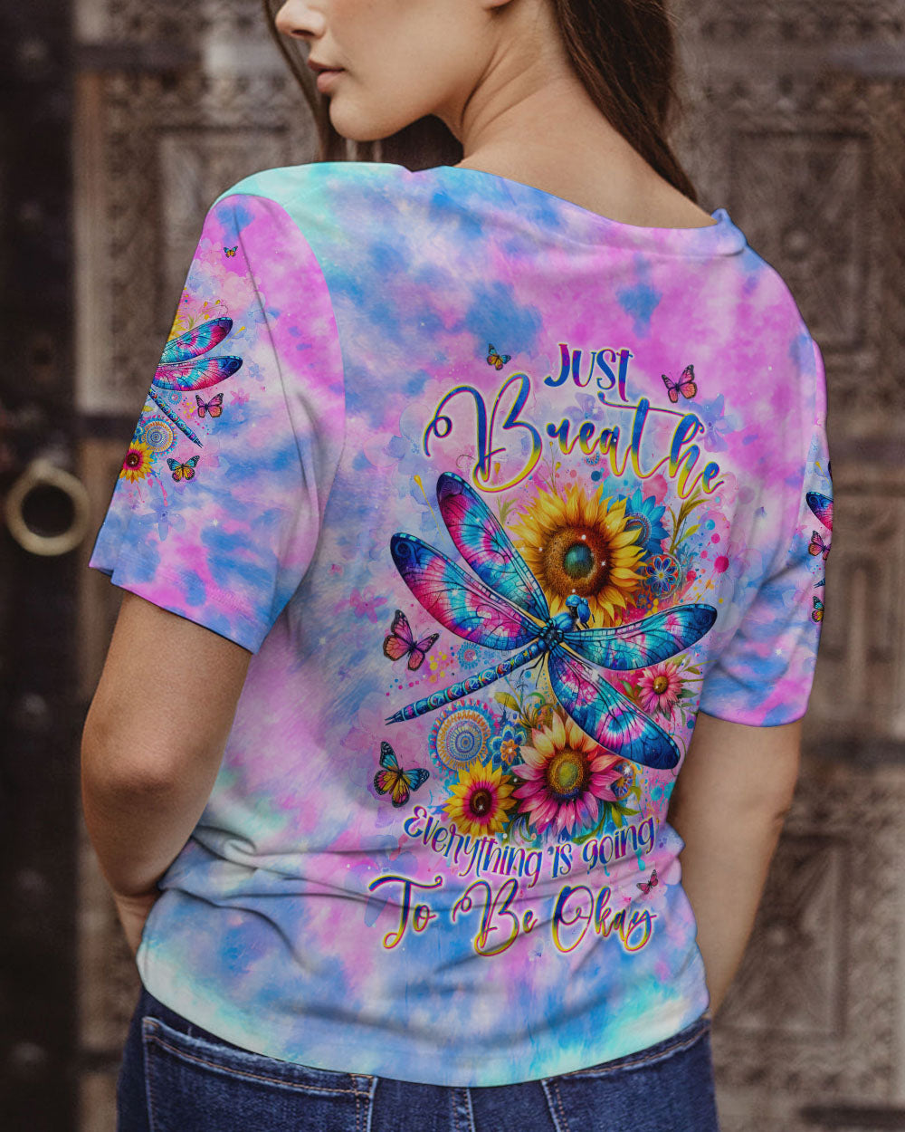 JUST BREATHE DRAGONFLY TIE DYE ALL OVER PRINT - TLNT1901241