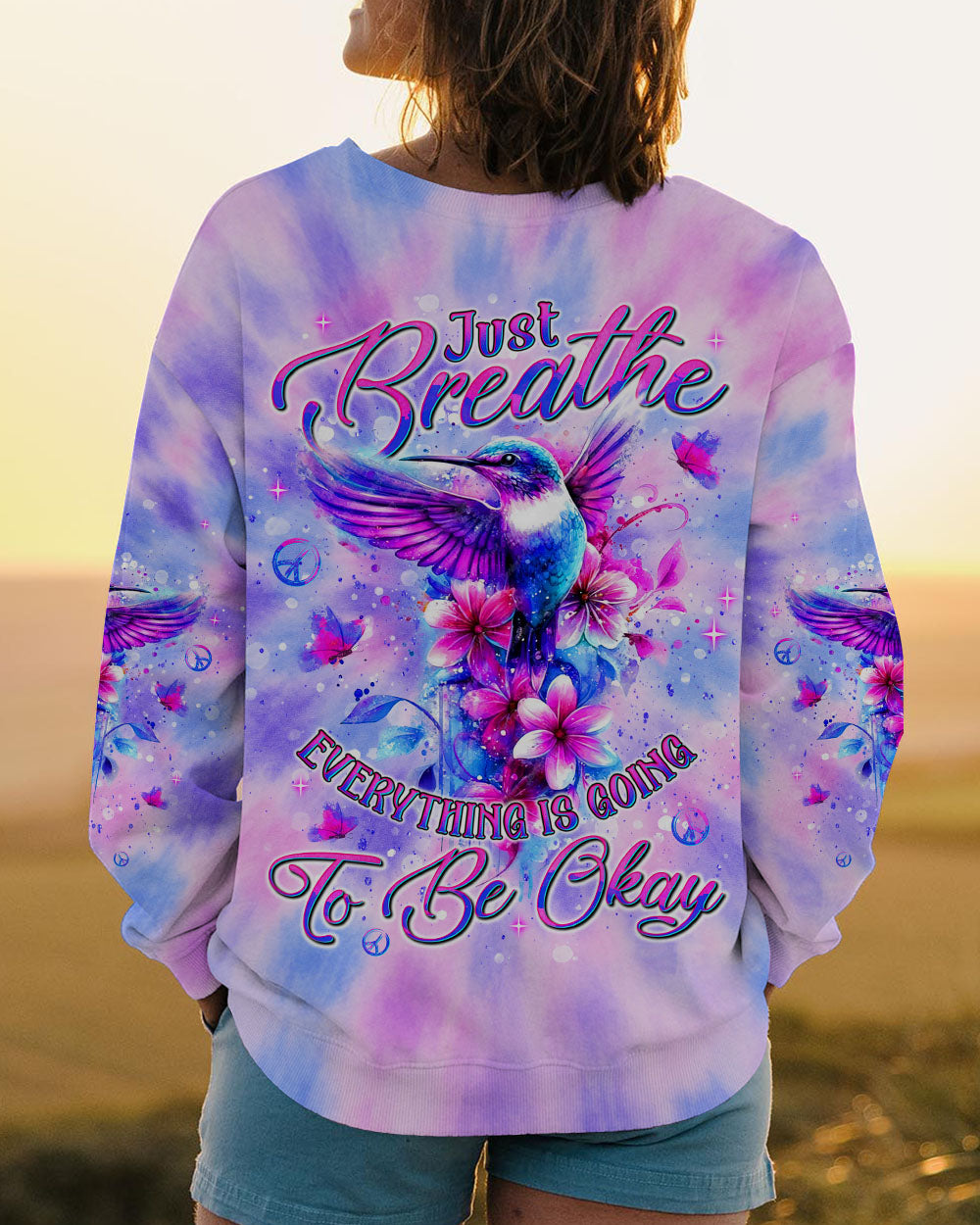 JUST BREATHE HUMMINGBIRD TIE DYE  ALL OVER PRINT  - TLNT1905253