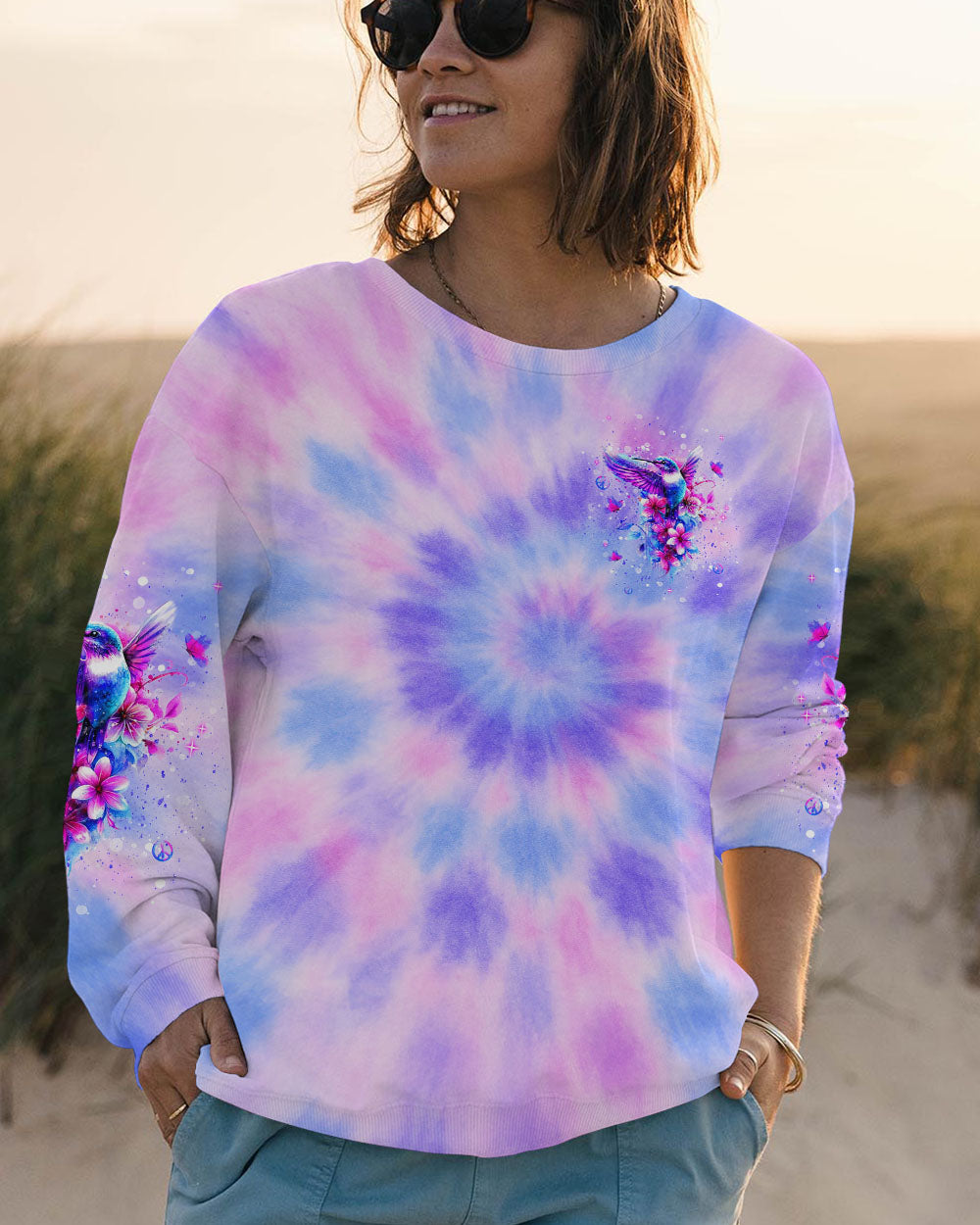 JUST BREATHE HUMMINGBIRD TIE DYE  ALL OVER PRINT  - TLNT1905253