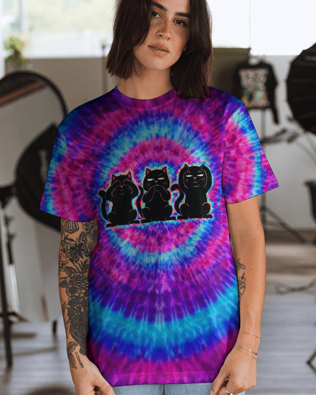 THREE WISE CATS SWIRL ALL OVER PRINT  - TLNT2301261