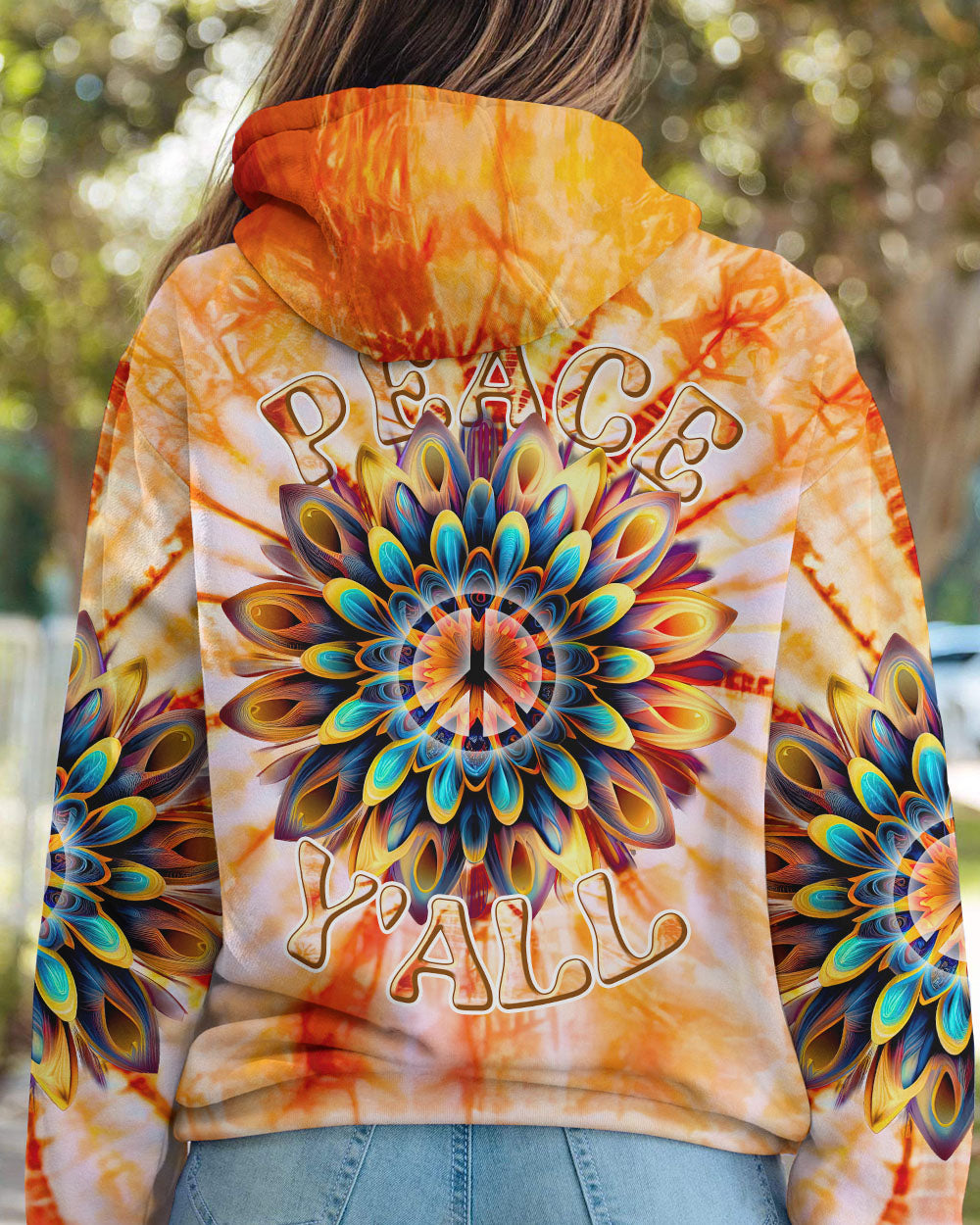 PEACE Y'ALL FLOWER TIE DYE ALL OVER PRINT - TLNT2306235