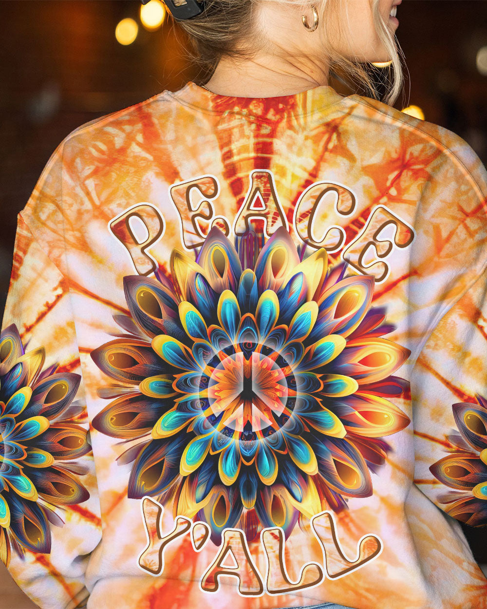 PEACE Y'ALL FLOWER TIE DYE ALL OVER PRINT - TLNT2306235