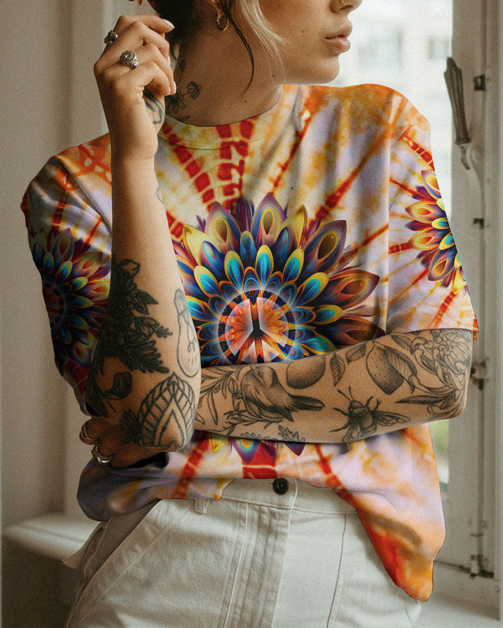 PEACE Y'ALL FLOWER TIE DYE ALL OVER PRINT - TLNT2306235