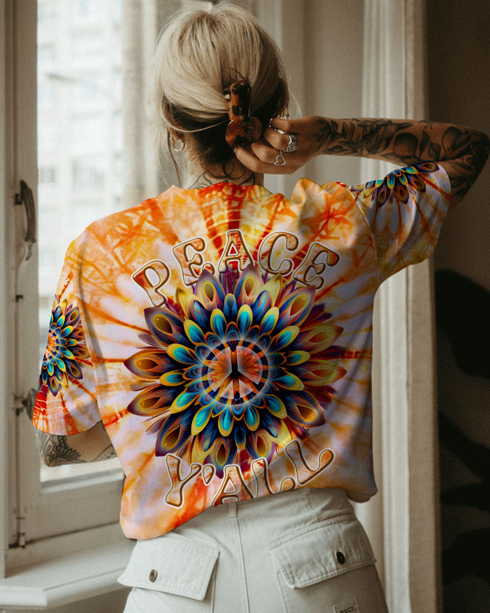 PEACE Y'ALL FLOWER TIE DYE ALL OVER PRINT - TLNT2306235
