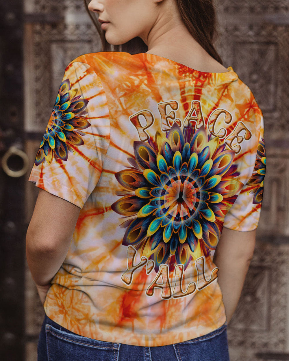 PEACE Y'ALL FLOWER TIE DYE ALL OVER PRINT - TLNT2306235