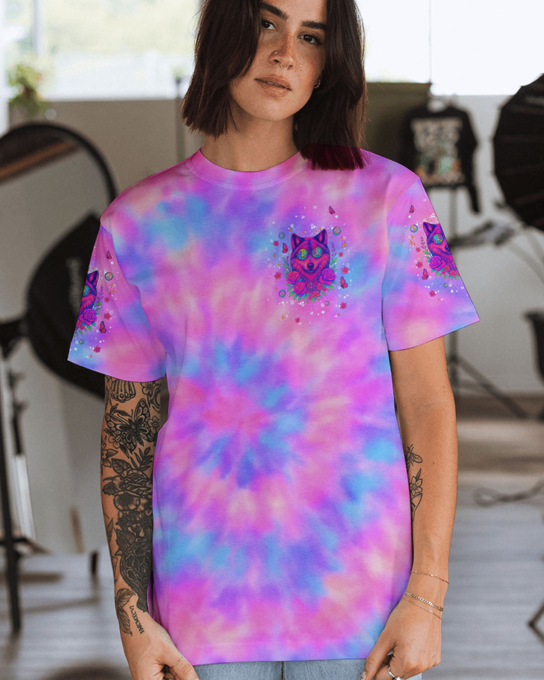 PEACEFUL SOUL WILD HEART WOLF SPIRIT TIE DYE ALL OVER PRINT - TLNT2306252