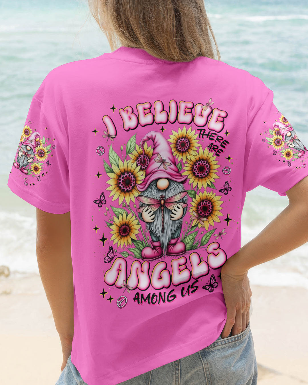 I BELIEVE THERE ARE ANGELS AMONG US GNOME SUNFLOWER ALL OVER PRINT - TLNT2511252
