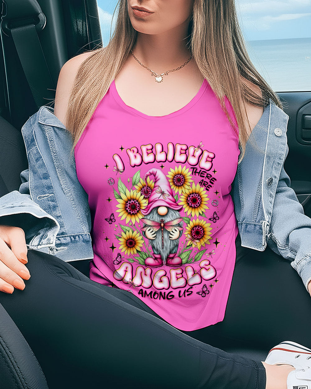 I BELIEVE THERE ARE ANGELS AMONG US GNOME SUNFLOWER ALL OVER PRINT - TLNT2511252