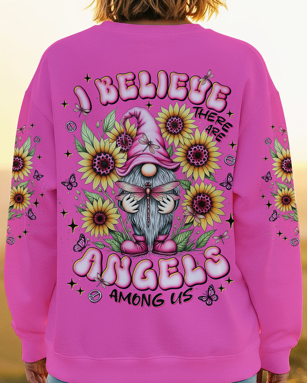 I BELIEVE THERE ARE ANGELS AMONG US GNOME SUNFLOWER ALL OVER PRINT - TLNT2511252