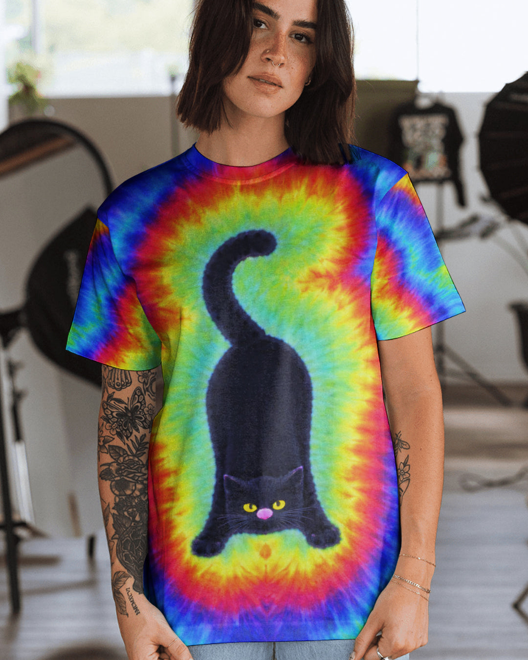 BLACK CAT PLAYFUL  SWIRL ALL OVER PRINT  - TLNT2801261