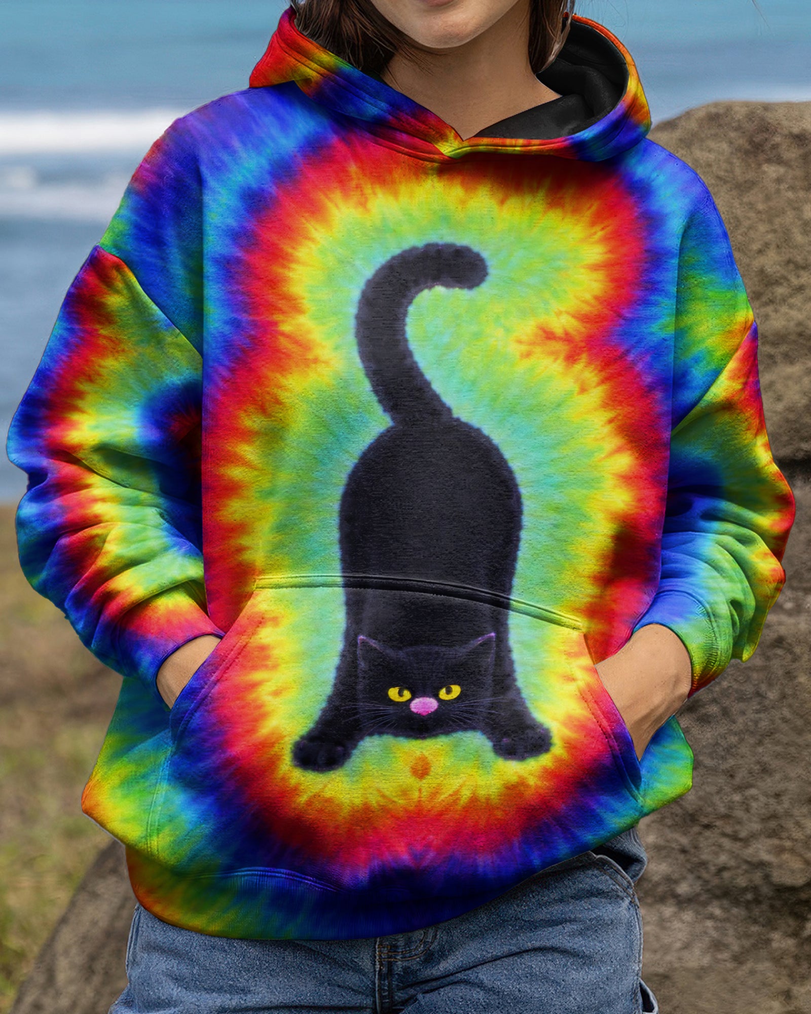 BLACK CAT PLAYFUL  SWIRL ALL OVER PRINT  - TLNT2801261