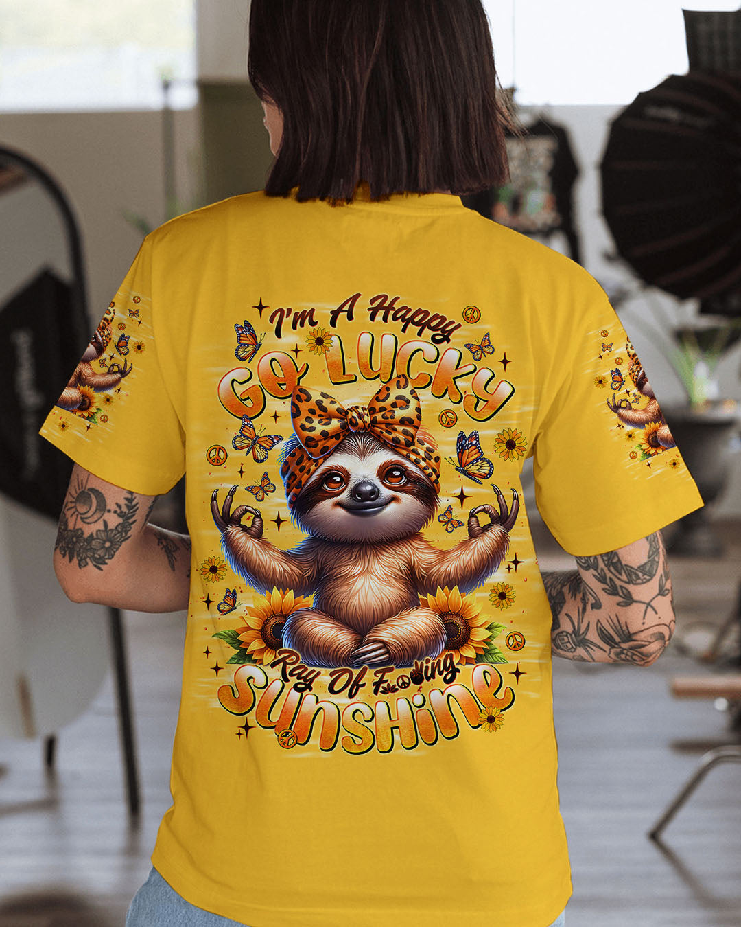 I'M A HAPPY GO LUCKY SLOTH SUNFLOWER ALL OVER PRINT - TLNT2810251