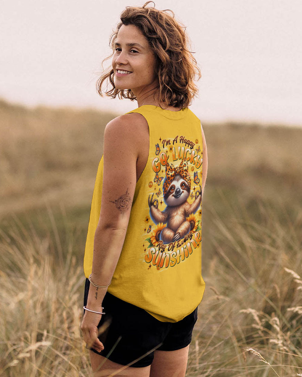 I'M A HAPPY GO LUCKY SLOTH SUNFLOWER ALL OVER PRINT - TLNT2810251