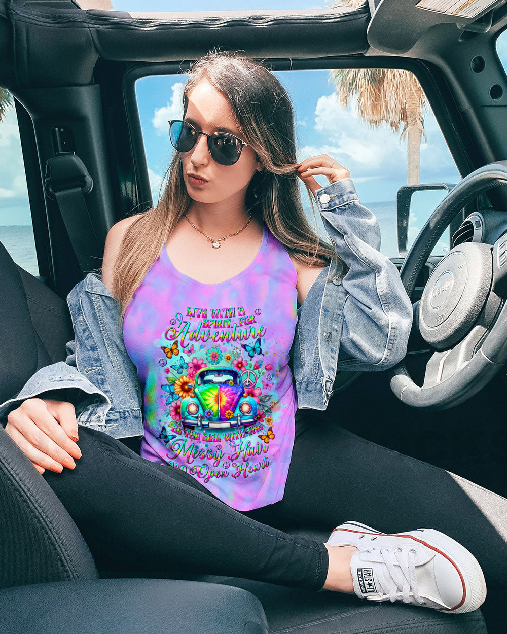MESSY HAIR AND OPEN HEART HIPPIE CAR ALL OVER PRINT  - TLNT2811244