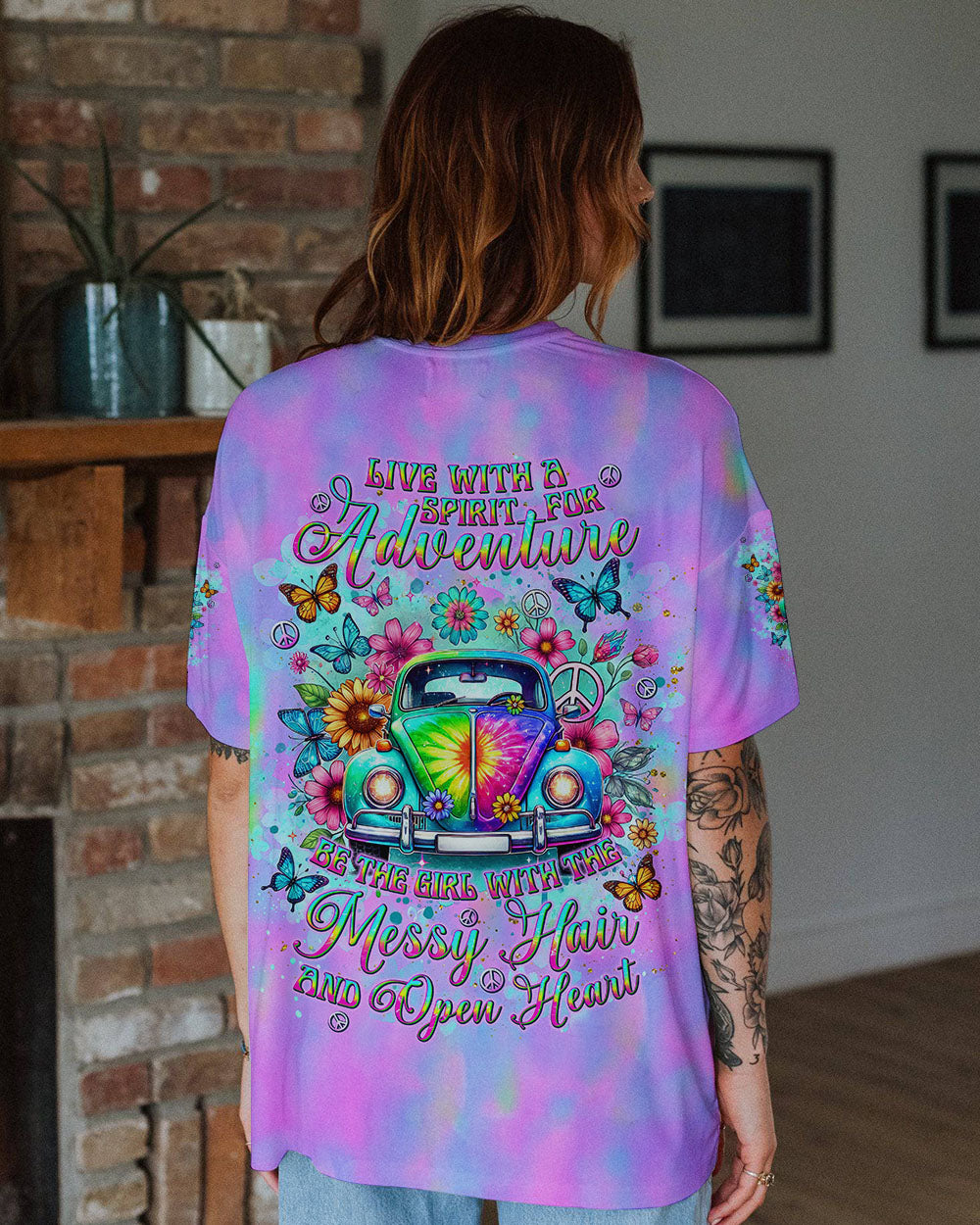 MESSY HAIR AND OPEN HEART HIPPIE CAR ALL OVER PRINT  - TLNT2811244