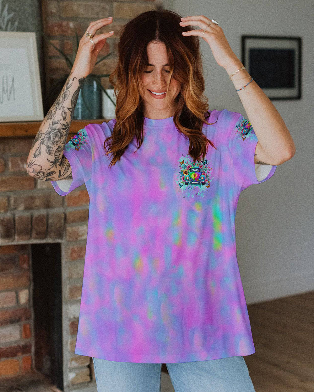 MESSY HAIR AND OPEN HEART HIPPIE CAR ALL OVER PRINT  - TLNT2811244