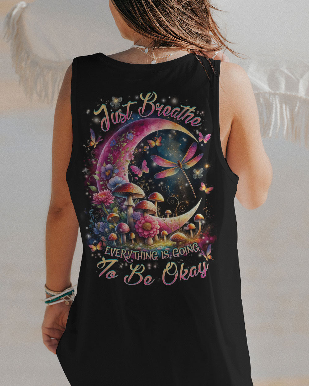 JUST BREATHE DRAGONFLY CRESCENT MOON ALL OVER PRINT - TLNZ0712234