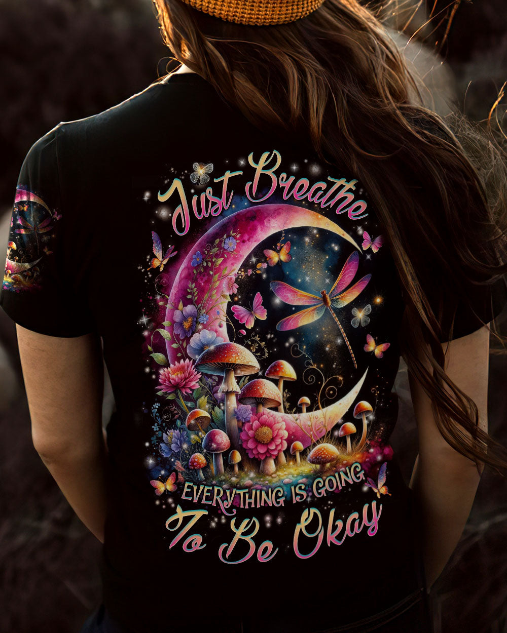 JUST BREATHE DRAGONFLY CRESCENT MOON ALL OVER PRINT - TLNZ0712234