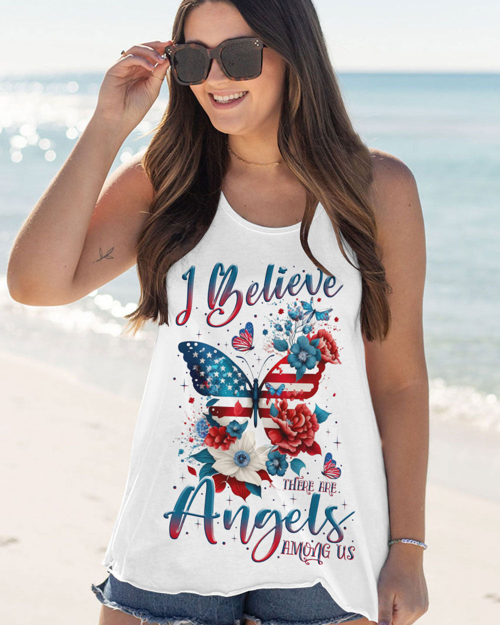 I BELIEVE THERE ARE ANGELS AMONG US BUTTERFLY FLAG ALL OVER PRINT - TLNZ1007232