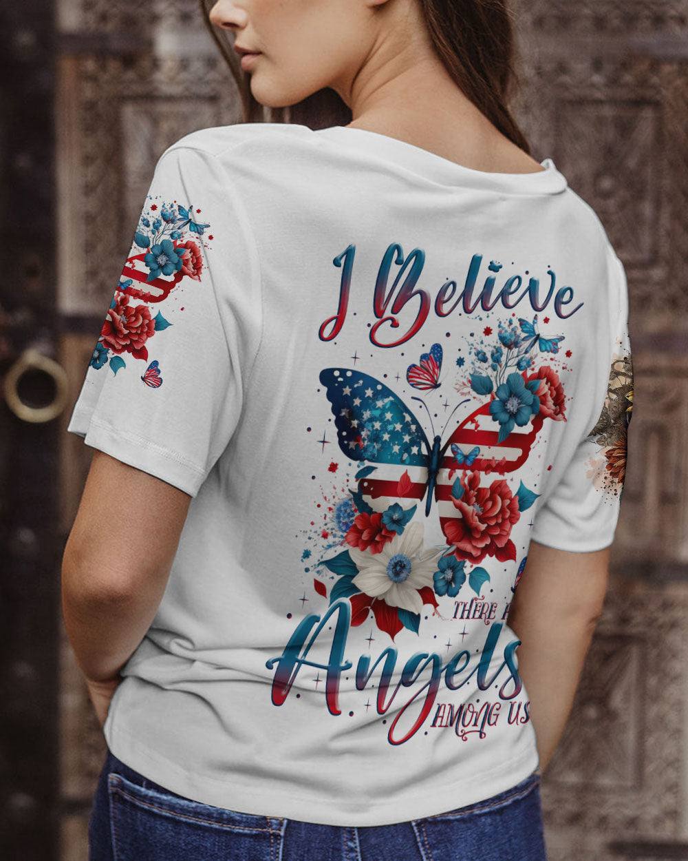 I BELIEVE THERE ARE ANGELS AMONG US BUTTERFLY FLAG ALL OVER PRINT - TLNZ1007232