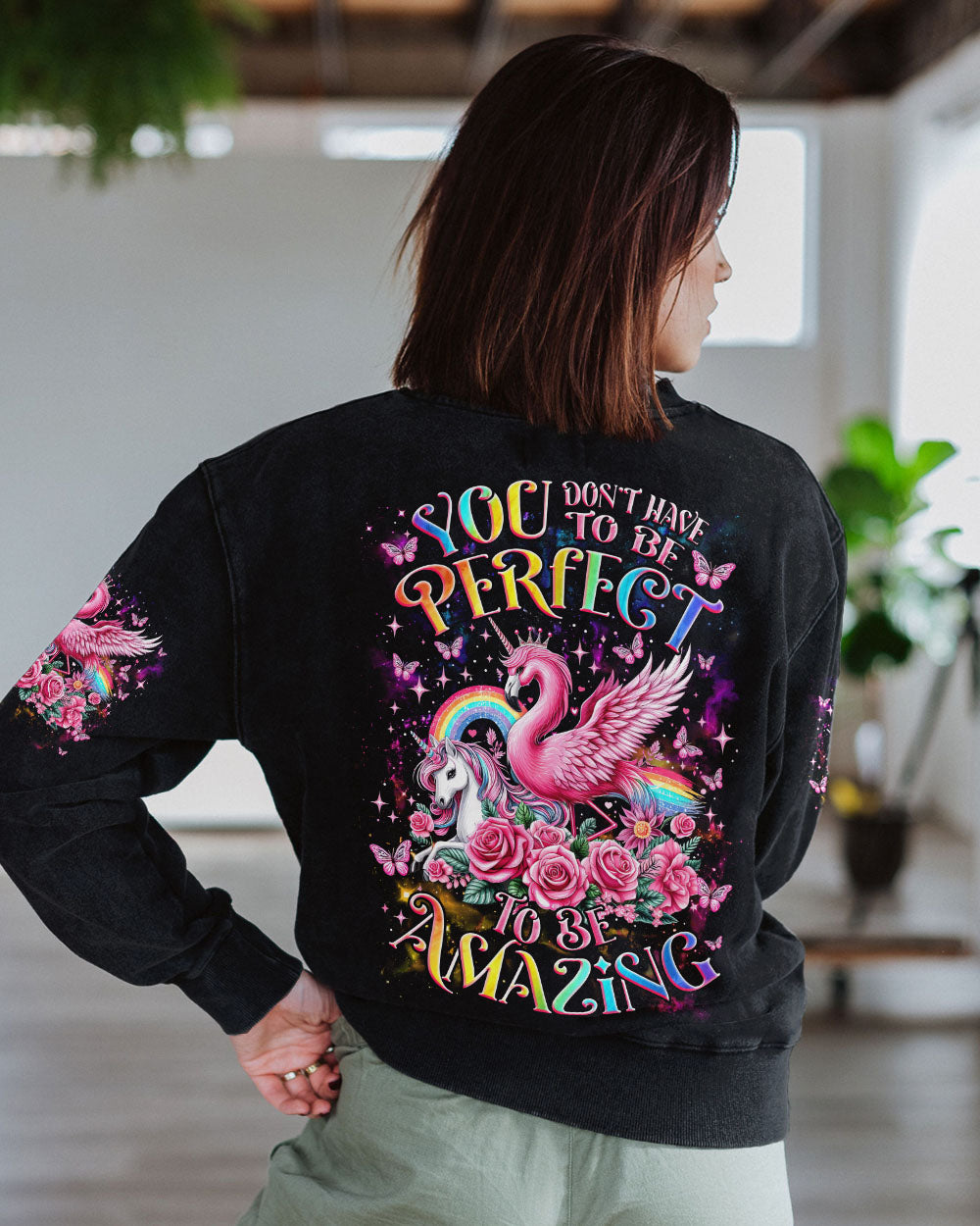 YOU DON'T HAVE TO BE PERFECT UNICORN FLAMINGO ALL OVER PRINT - TLNZ1604242