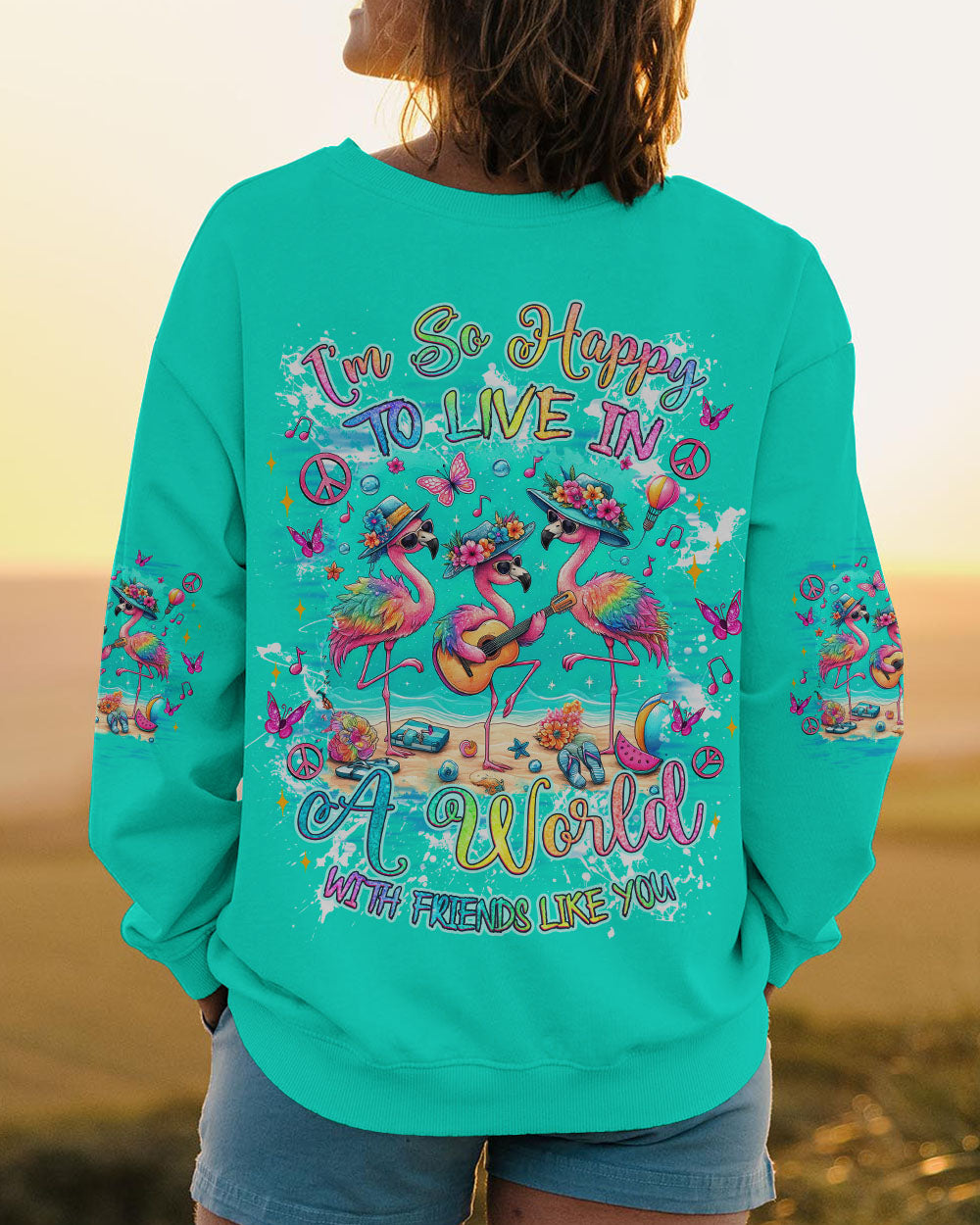 I'M SO HAPPY TO LIVE FLAMINGO ALL OVER PRINT - TLNZ1706244