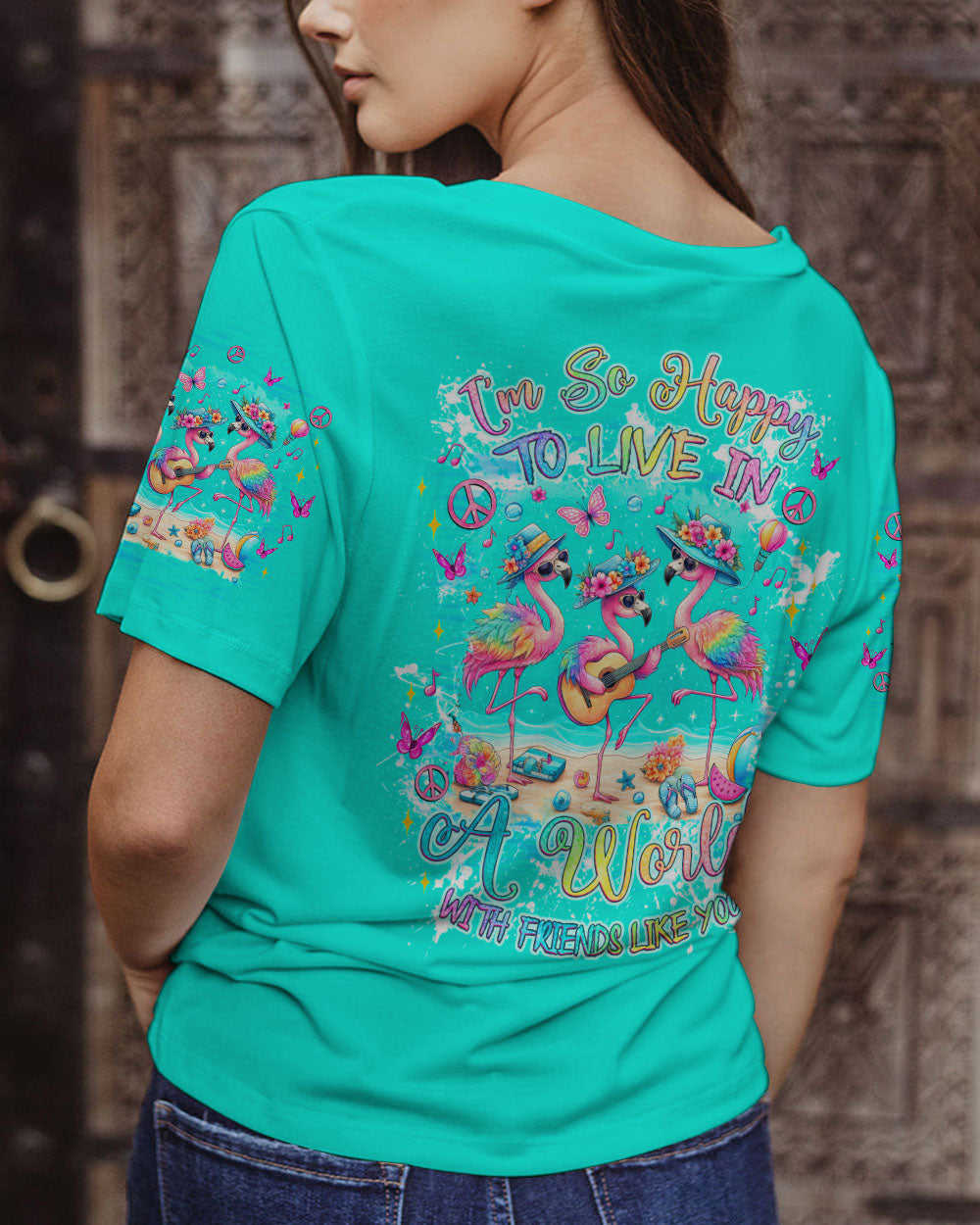 I'M SO HAPPY TO LIVE FLAMINGO ALL OVER PRINT - TLNZ1706244