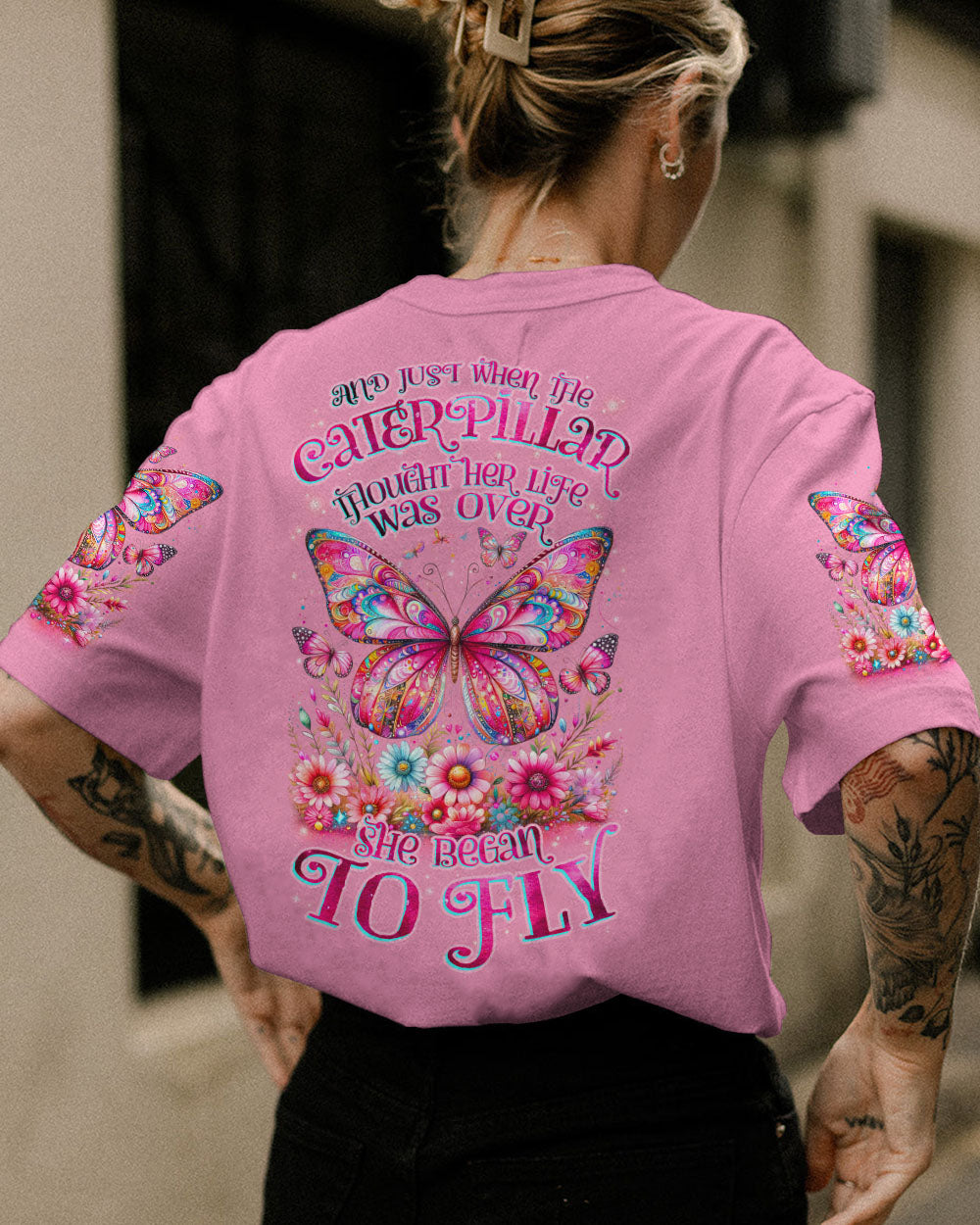 SHE BEGAN TO FLY BUTTERFLY FLORAL ALL OVER PRINT - TLNZ2311234