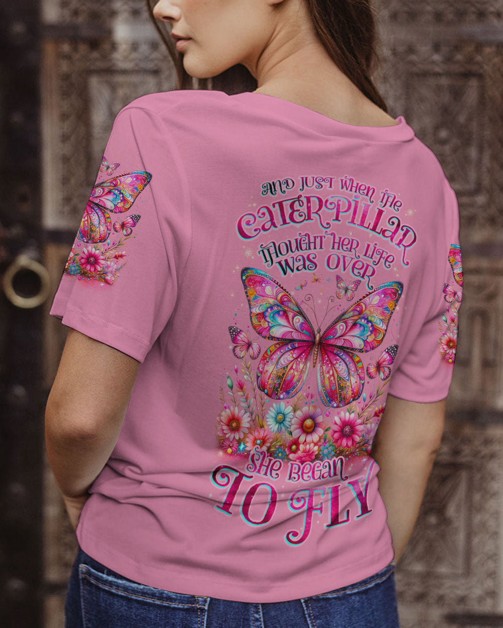 SHE BEGAN TO FLY BUTTERFLY FLORAL ALL OVER PRINT - TLNZ2311234