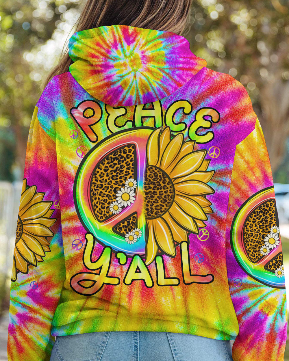 PEACE Y'ALL SUNFLOWER TIE DYE ALL OVER PRINT - TLNZ2706231