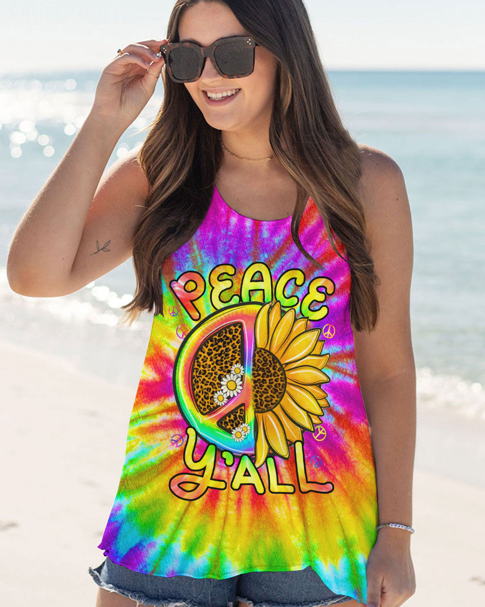 PEACE Y'ALL SUNFLOWER TIE DYE ALL OVER PRINT - TLNZ2706231