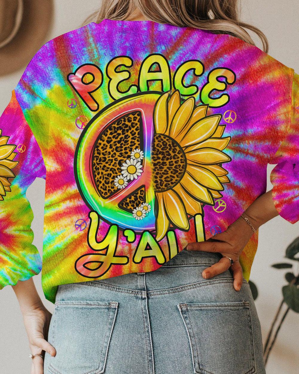 PEACE Y'ALL SUNFLOWER TIE DYE ALL OVER PRINT - TLNZ2706231