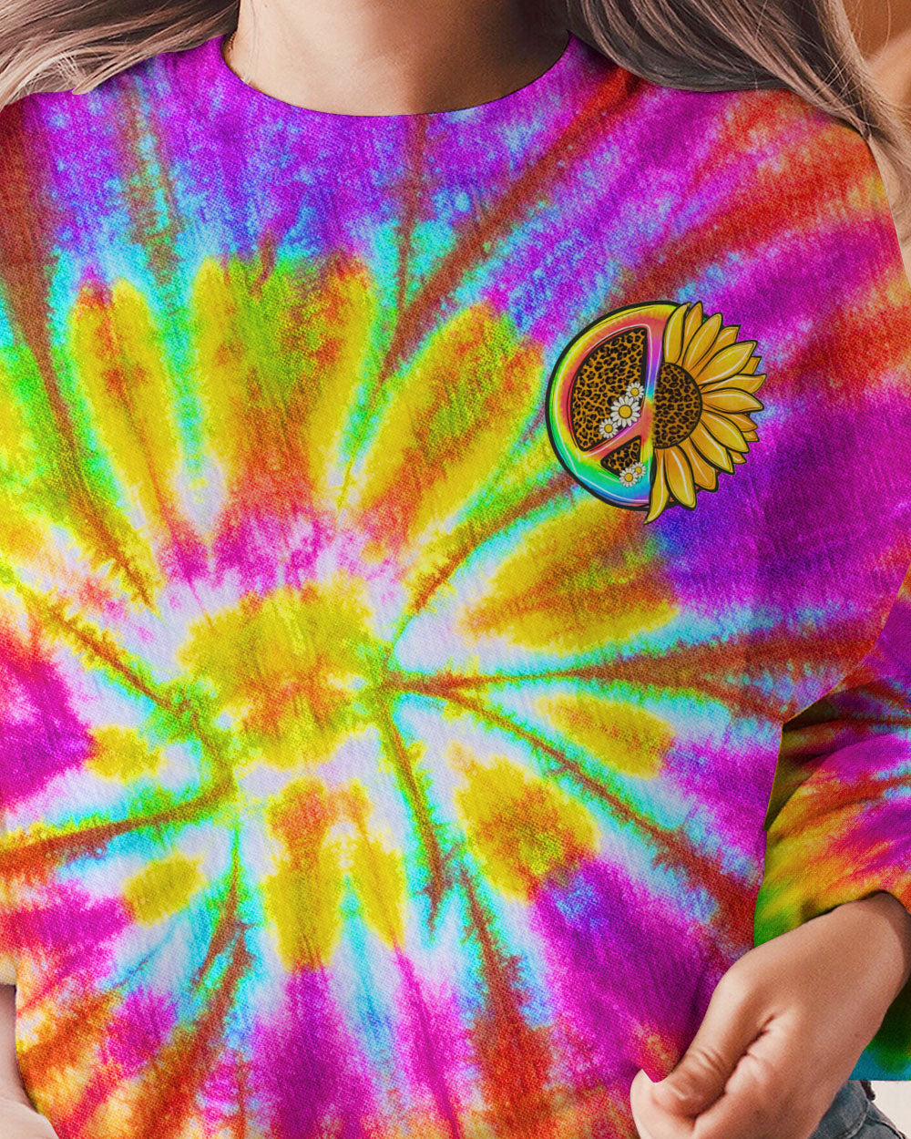 PEACE Y'ALL SUNFLOWER TIE DYE ALL OVER PRINT - TLNZ2706231