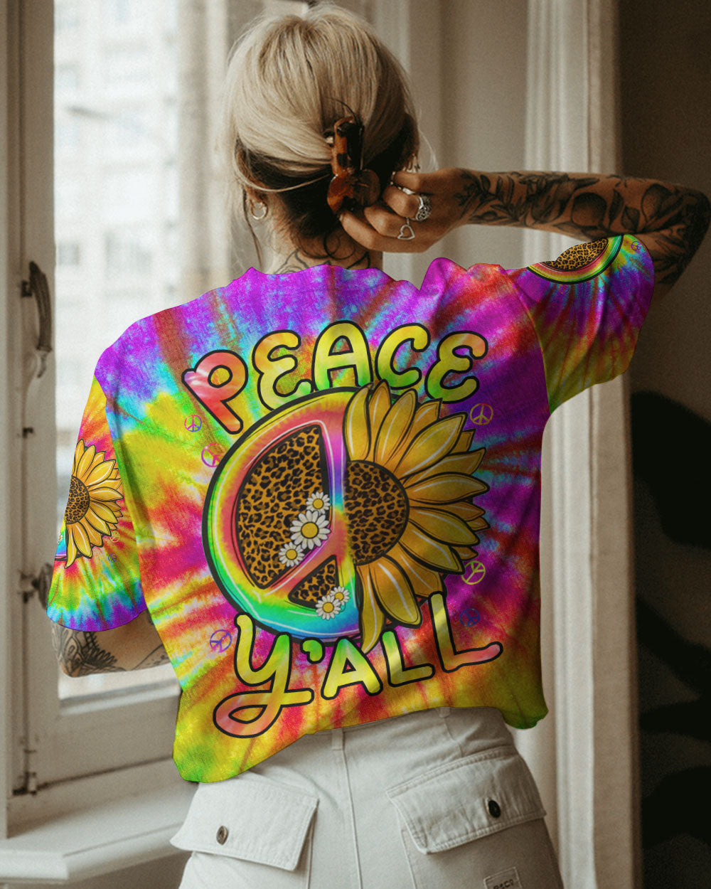 PEACE Y'ALL SUNFLOWER TIE DYE ALL OVER PRINT - TLNZ2706231