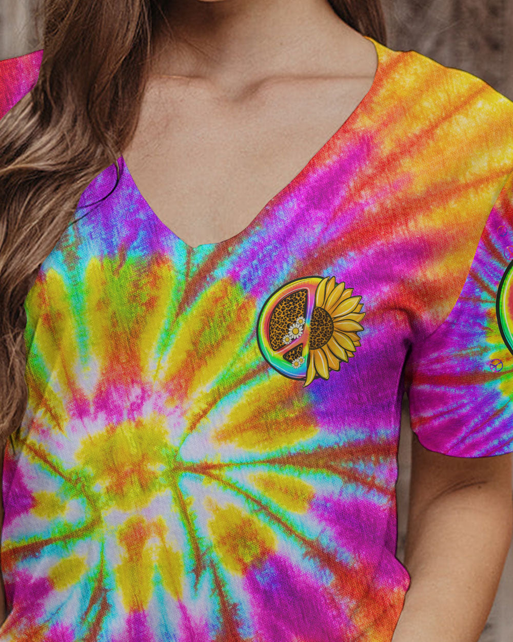 PEACE Y'ALL SUNFLOWER TIE DYE ALL OVER PRINT - TLNZ2706231