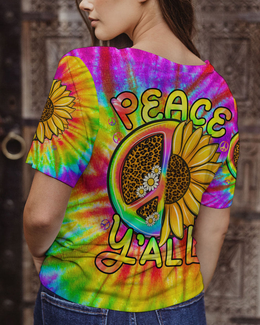 PEACE Y'ALL SUNFLOWER TIE DYE ALL OVER PRINT - TLNZ2706231