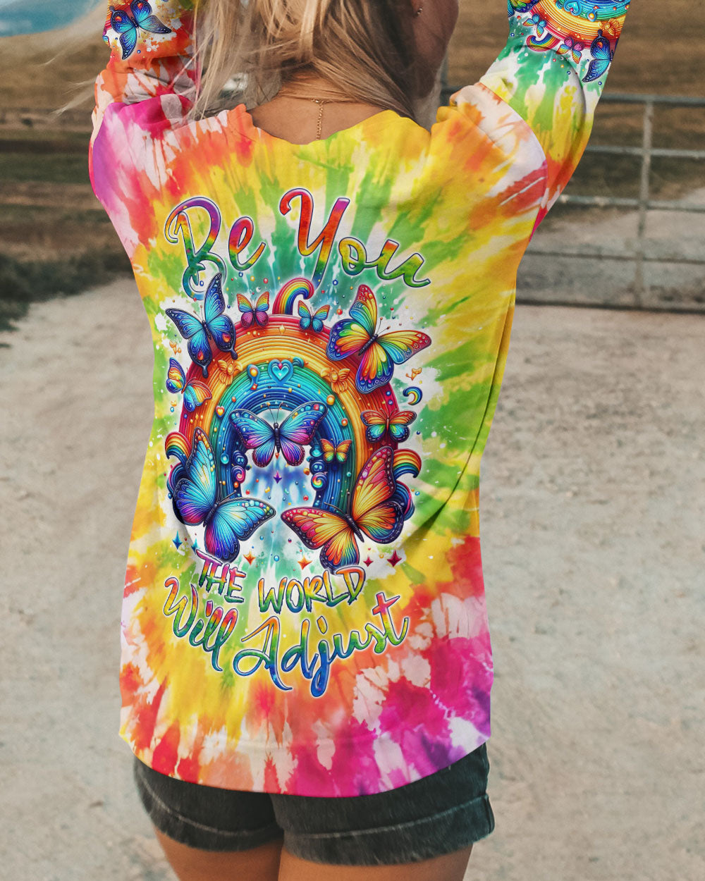 BE YOU THE WORLD WILL ADJUST BUTTERFLY RAINBOW ALL OVER PRINT - TLNZ3001242