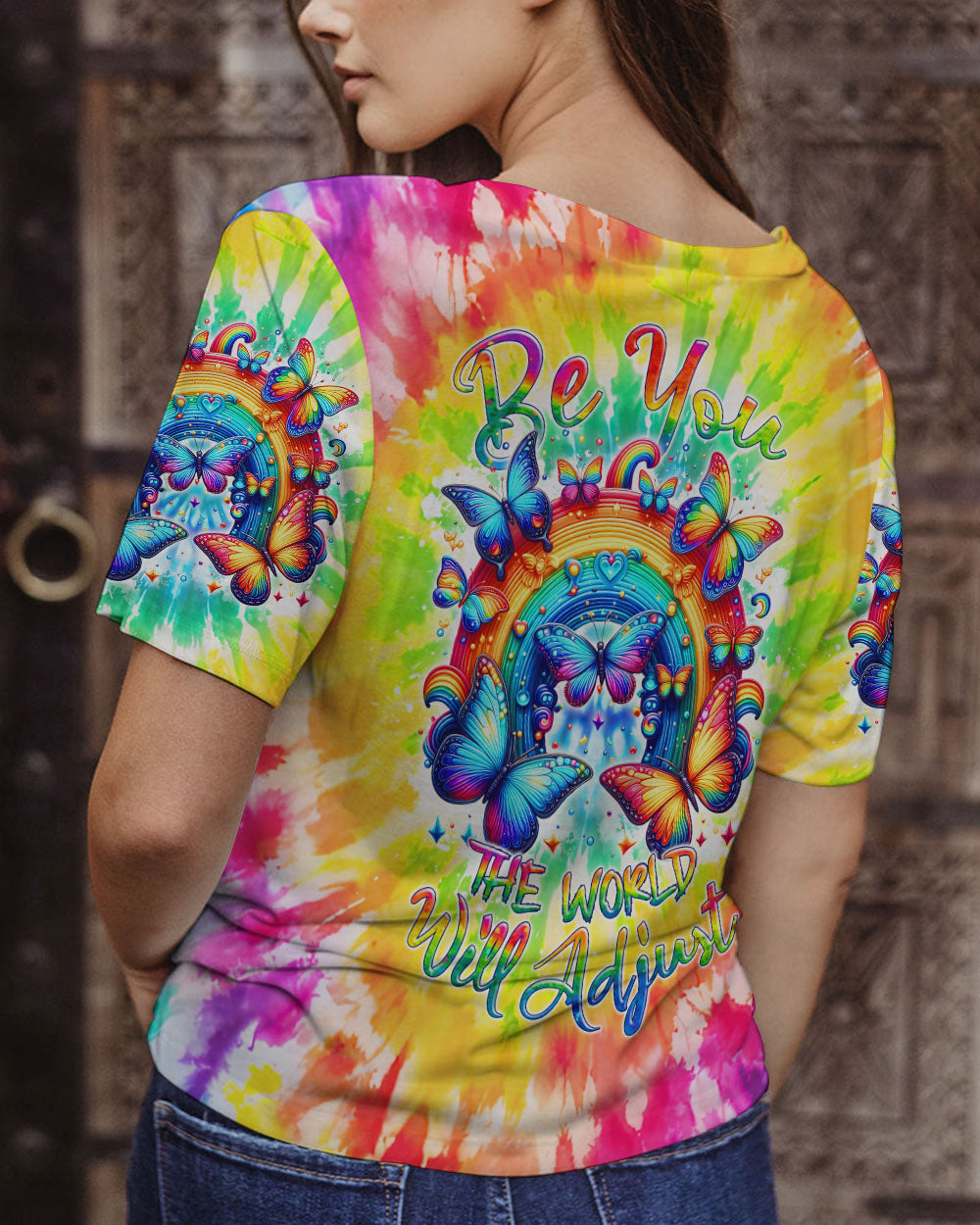BE YOU THE WORLD WILL ADJUST BUTTERFLY RAINBOW ALL OVER PRINT - TLNZ3001242
