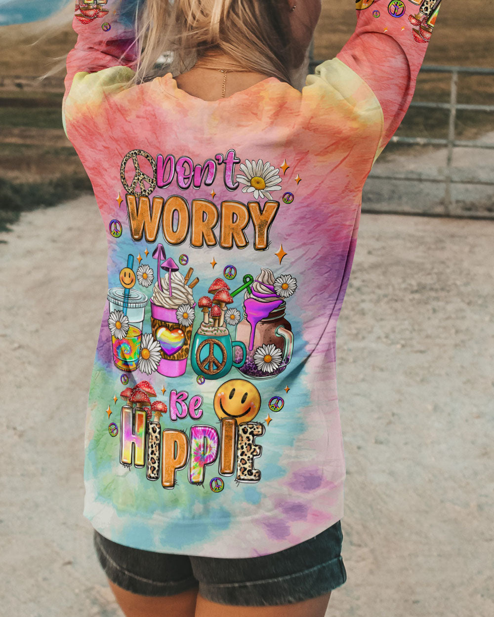 DON'T WORRY BE HIPPIE TIE DYE ALL OVER PRINT - TLNZ3108232
