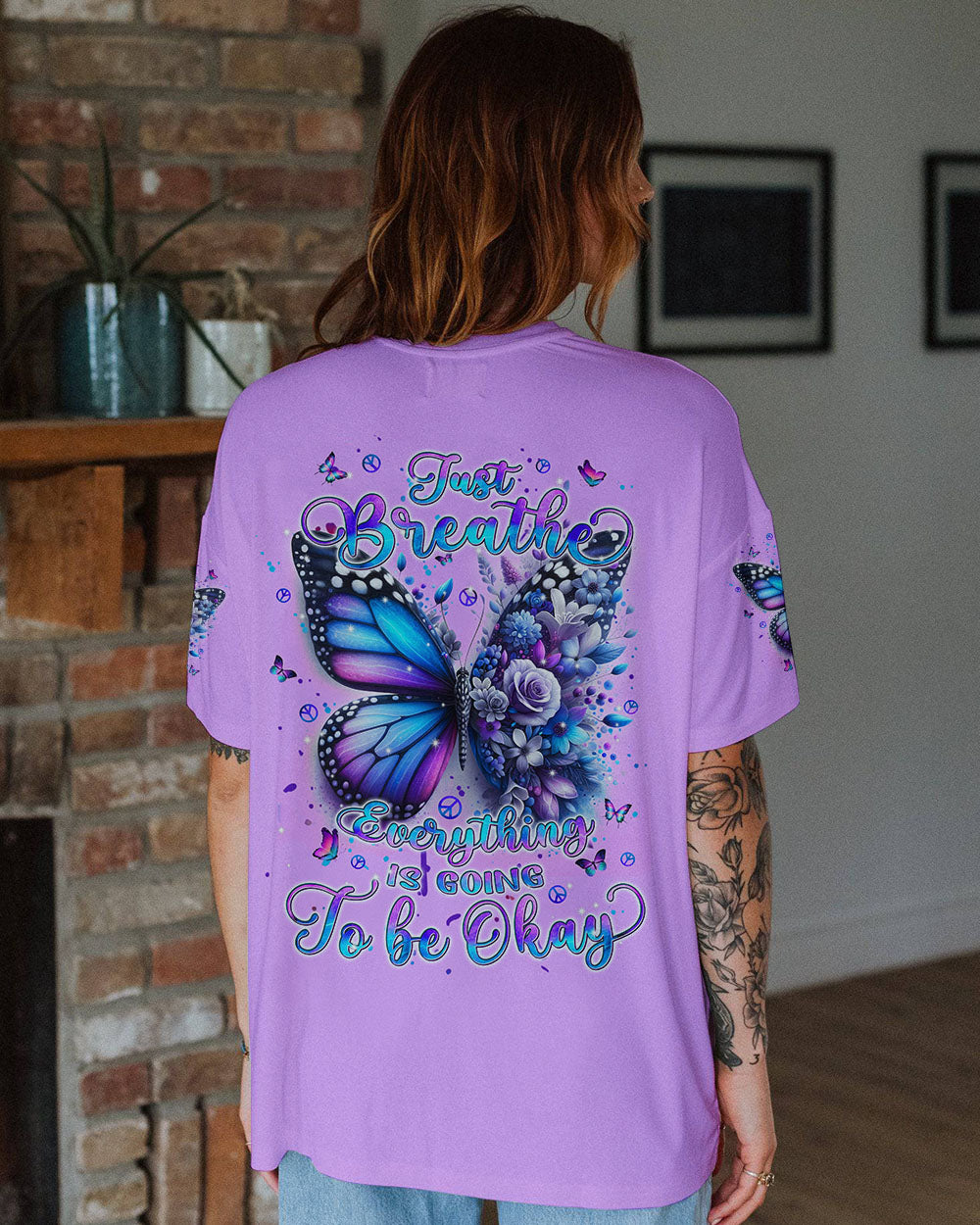 JUST BREATHE BUTTERFLY FLOWER ALL OVER PRINT - TLPQ1604241